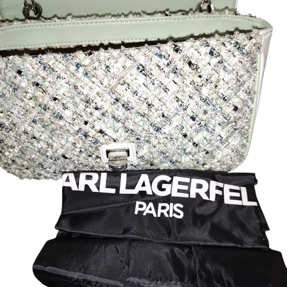 KARL LAGERFELD PARIS Agyness Tweed turnlock Shoulder Crossbody with dustbag NWT - Picture 6 of 6